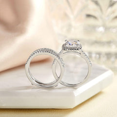 2 PC Cushion Cut Halo CVD Diamond Sterling Silver Bridal Wedding & Engagement Ring Enhancer Set for Women