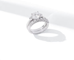 2 PC Round Cut CVD Diamond Sterling Silver Engagement Ring Set