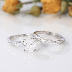 2 PC Oval Cut CVD Diamond Infinity Twisted Bridal Wedding & Engagement Ring Set for Women