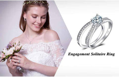 2 PC Round Cut Moissanite Sterling Silver Engagement & Eternity Wedding Band Set for Women