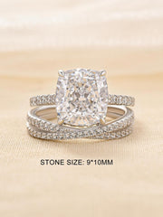 2 PC Cushion Cut Moissanite Sterling Silver Bridal Engagement Ring Set with X-Shaped Pavé Wedding Band