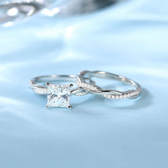 Princess Cut Moissanite Sterling Silver Twisting Infinity Bridal Wedding Engagement Ring Set for Women