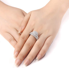 2 PC Round Brilliant Cut Moissanite Sterling Silver Bridal Wedding & Engagement Ring Set for Women