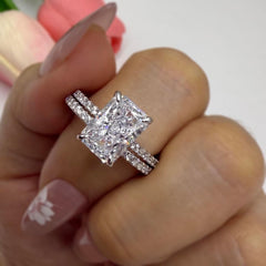 2 PC Radiant Cut Moissanite Sterling Silver Bridal Wedding & Engagement Ring Set for Women