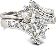 Marquise Cut Moissanite Sterling Silver Bypass Wedding Ring Set Solitaire Engagement Rings for Women