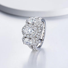 2 PC Oval Cut 3-Stone CVD Diamond Sterling Silver Bridal Wedding & Engagement Ring Set for Women