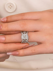 2 PC Cushion Cut Moissanite Sterling Silver Bridal Wedding & Engagement Ring Set with Enhancer Bands