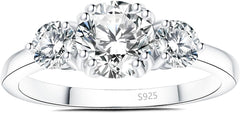 3-Stone Moissanite 925 Sterling Silver Bridal Engagement & Promise Ring for Women