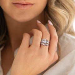 3 PC Heart Cut Moissanite Sterling Silver Leaf Design Bridal Wedding & Engagement Ring Set for Women