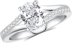 Oval Cut CVD Diamond Sterling Silver Engagement & Wedding Ring Jewelry Gift for Women