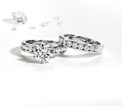 2 PC Round Cut CVD Diamond 18K Gold Bridal Wedding & Engagement Ring Set