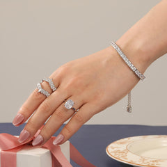 2PCS Cushion Cut Moissanite 925 Sterling Silver Interchangeable Bridal Engagement & Wedding Ring Set for Women