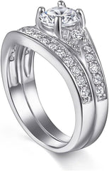 2 PC Round Brilliant Cut Channel Set Moissanite Sterling Silver Bridal Engagement & Wedding Ring Set for Women