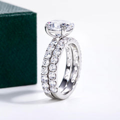 2 PC Oval Brilliant Cut CVD Diamond Sterling Silver Bridal Wedding & Engagement Ring Set for Women