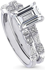 2PC Vintage Art Deco CVD Diamond 925 Sterling Silver Solitaire Bridal Engagement & Wedding Ring Set for Women