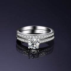 2 PC Round Cut CVD Diamond 10K Gold Engagement Eternity Wedding Band Set for Women