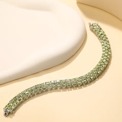 Triple-Row Of Natural Green Peridot S925 Sterling Silver Bracelet Birthstone Bracelet Female Gifts