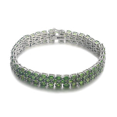 Triple-Row Of Natural Diopside S925 Sterling Silver Bracelet Birthstone Bracelet Female Gifts