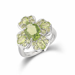Natural Green Peridot Ring S925 Sterling Silver Pillow-cut Gemstone Birthstone Engagement Gift