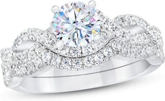 2PC Round Brilliant Cut CVD Diamond Bridal Wedding & Engagement Ring Set for Women