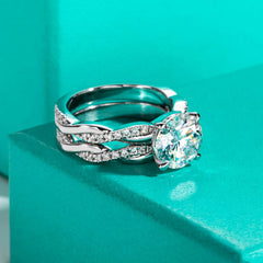 Round Cut Moissanite Wedding Ring Set - 925 Silver D-color VVS1