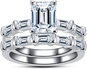Emerald Cut CVD Diamond Wedding Rings Set Bridal Sets Platinum Engagement Promis