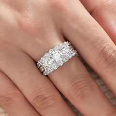 2 PC Round Cut Moissanite Three-Stone Sterling Silver Bridal Wedding & Engagement Ring Enhancer Set for Women