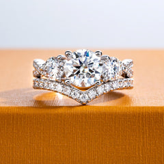 2 PC Round Brilliant Cut CVD Diamond Sterling Silver Bridal Wedding & Engagement Ring Set for Women