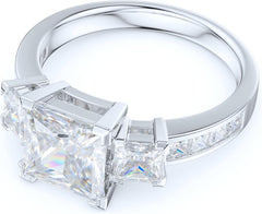Princess Cut Simulated Moissanite Sterling Silver Three-Stone Promise & Engagement Ring for Women