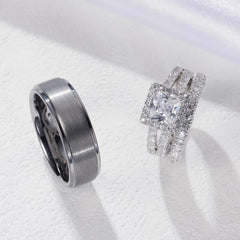 Princess Cut CVD Diamond Solitaire Infinity Knot Promise & Engagement Ring Bridal Set with Men’s Wedding Band – Couples Rings
