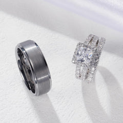 Princess Cut Moissanite Solitaire Infinity Knot Promise & Engagement Ring Bridal Set with Men’s Wedding Band – Couples Rings