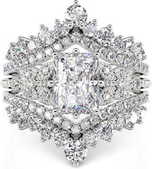 2 PC Radiant Cut Interchangeable  Moissanite Sterling Silver Bridal Wedding & Engagement Ring Set with Butterfly Eternity Band