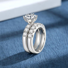 2 PC Round Cut CVD Diamond 18K Gold Bridal Engagement Ring Set with Wedding Band