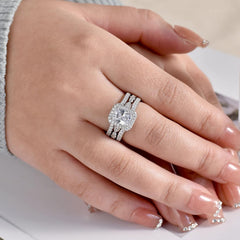 2 PC Radiant Cut CVD Diamond Sterling Silver Wedding Band Bridal Ring Enhancer Engagement Set for Women