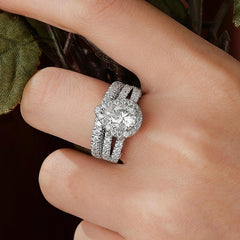 2 PC Vintage Pear Cut CVD Diamond Sterling Silver Bridal Wedding & Engagement Ring Set for Women