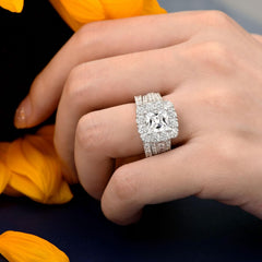 2 PC Vintage Princess CVD Diamond Wedding Rings Set for Women Sterling Silver Engagement Rings Set