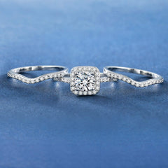 3 PC Round Cut CVD Diamond Three-in-One Halo 14K Gold Wedding Engagement Promise Eternity