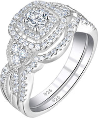 Round Brilliant Cut Wedding Rings Set for Women Round White Moissanite  Engagement Rings Bridal Set Sterling Silver