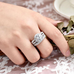 2 PC Round Brilliant Cut Moissanite Sterling Silver Bridal Wedding & Engagement Ring Set for Women