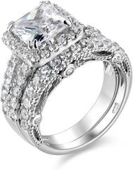 Round Cut Moissanite Sterling Silver Bridal Wedding Engagement Ring Set for Women