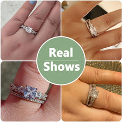 2 PC Princess & Pear Cut CVD Diamond Sterling Silver Bridal Wedding & Engagement Ring Set for Women