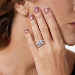 2 PC Princess Cut Three-Stone CVD Diamond Sterling Silver Bridal Wedding & Engagement Ring Set for Women