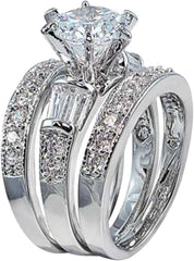 3 PC Princess Cut CVD Diamond Sterling Silver Bridal Wedding & Engagement Ring Set for Women