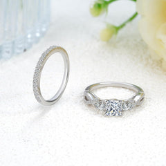 2 PC Princess Cut 3-Stone Infinity CVD Diamond 14K Gold Bridal Wedding & Engagem