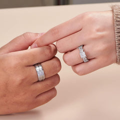 2 PC Princess Cut CVD Diamond Platinum His Hers Couples Bridal Wedding Ring Set for Men Women