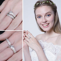 2 PC Round Cut Moissanite Sterling Silver Wedding Band & Promise Ring Set for Women