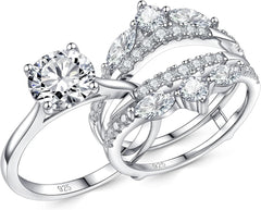 2 PC Round Brilliant Cut CVD Diamond Sterling Silver Bridal Wedding & Engagement Ring Enhancer Set for Women