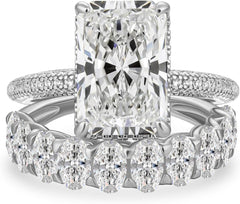 2 PC Radiant Cut Moissanite Sterling Silver Bridal Wedding & Engagement Ring Set for Women