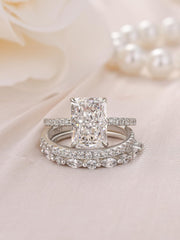 3 PC Radiant Cut Moissanite Sterling Silver Bridal Wedding & Engagement Ring Set for Women