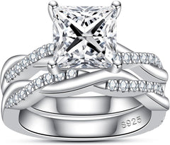 Princess Cut Moissanite Sterling Silver Infinity Twisted Vine Bridal Engagement & Wedding Ring Set for Women